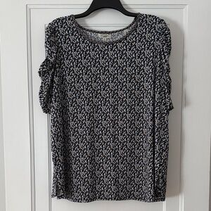 Max Studio 1X Printed Short Sleeve Blouse Ruffled Ruched Sleeve Lightweight Top